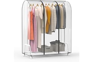 Zilink 50'' Clear Garment Rack Cover Dustproof Clothes Rack Cover Clear Garment Bags Waterproof Wardrobe Cover with 2 Durable Zippers for Garment Rack