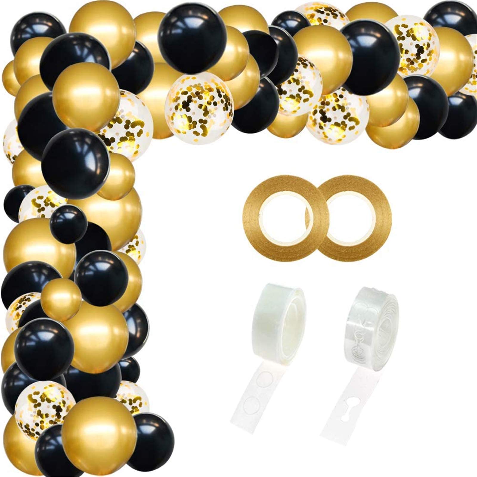 RUBFAC Black and Gold Balloons Garland Arch Kit with Black Gold Confetti Balloons for Graduation