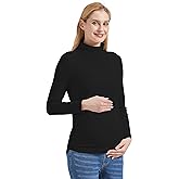 Foucome Maternity Turtleneck Long Sleeve Shirts Fleece Lined Basic Layering Slim Fit Pregnancy Thermal Underwear Tops (Black, S)
