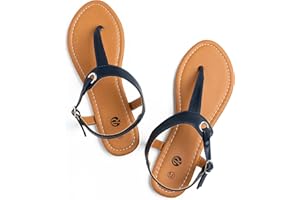 Rekayla Flat Thong Sandals with T-Strap and Adjustable Ankle Buckle for Women