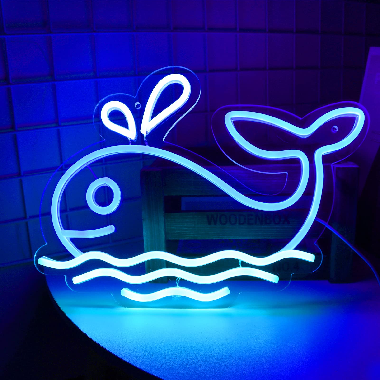 Photo 1 of **Cracked** JFLLamp Whales Neon Signs for Wall Decor Neon Lights for Bedroom Led Signs Suitable for Living Room Office Man Cave Beer Bar Pub Restaurant Christmas Party 5V Usb Power, 15 * 8.7 Inch(Blue+Azure?