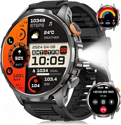 Smartwatch Uomo Militare con 1000mAh/Torcia LED, Nero