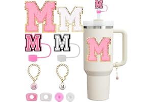 Mity rain 10pcs Set Designed for Stanley Cup Accessories, Straw Cover Cap - Letter Charm - Letter Stickers - Spill Stopper - Leak Stopper, For Stanley 40oz/ 30oz Tumbler Decorations (M)
