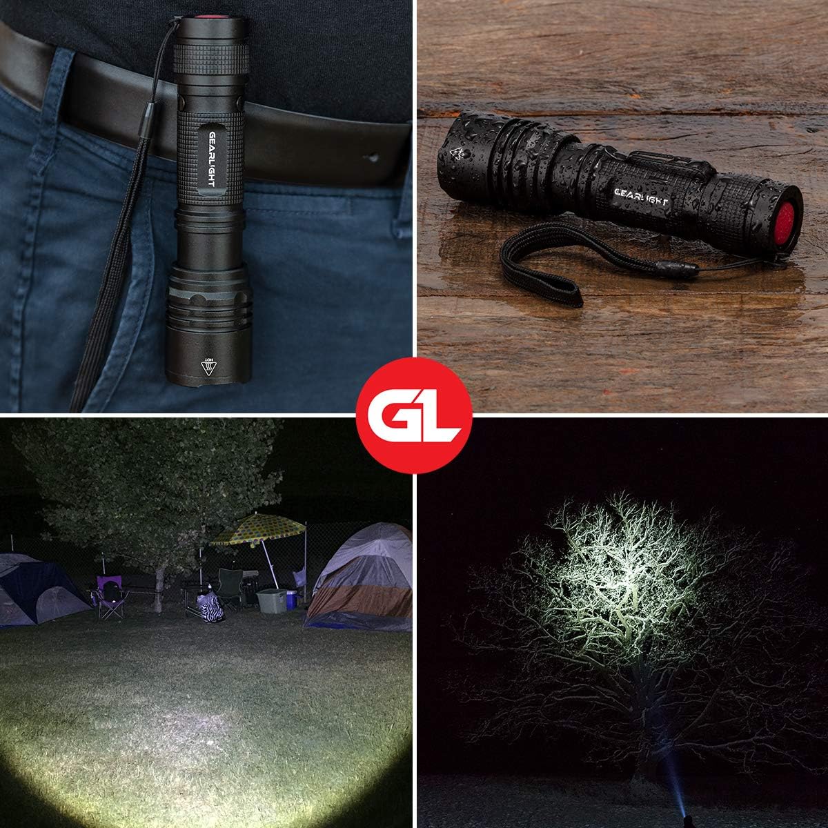 GearLight TAC LED Tactical Flashlight [2 PACK] - Single Mode, High Lumen, Zoomable, Water Resistant, Flash Light - Camping, Outdoor, Emergency, Everyday Flashlights with Clip - - 