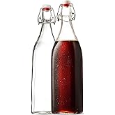 Clear SQUARE Swing Top Glass Bottles With Lids - 33.75 Oz - Airtight Flip Top Glass Water Bottles Great For Oil And Vinegar, Beverages, Juices, Smoothies - (2 Pack) (Not For Carbonated Beverages)