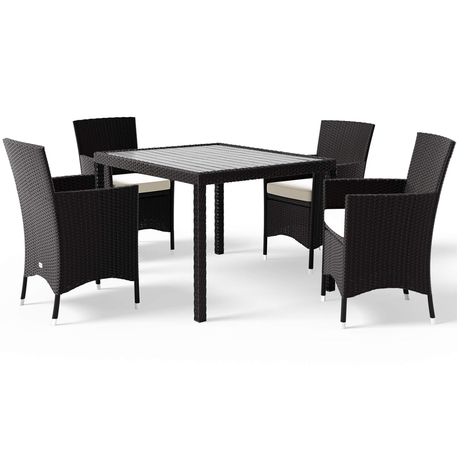Deuba Poly Rattan Garden Dining Table Chairs Set Furniture WPC Tabletop