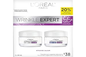 L'Oreal Paris Anti-Aging Face Cream 55+, Day + Night Skincare Kit, Wrinkle Expert, With Calcium to Reduce the Look of Wrinkle
