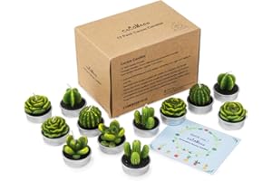 COCOMOON Cactus Tealight Candles,12 Pieces Handmade Delicate Succulent Cactus Candles for Party Wedding Spa Home Decoration