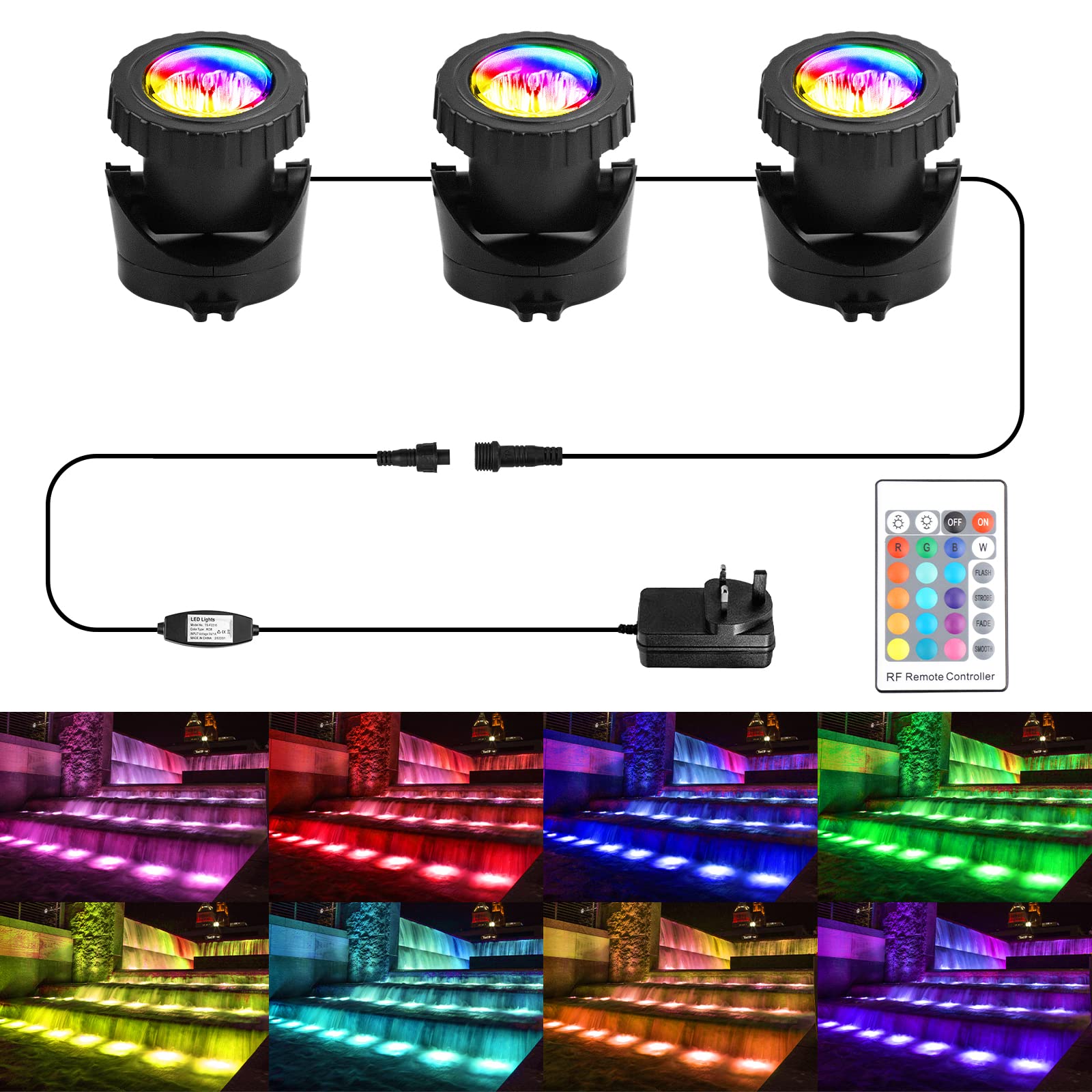 CORESLUX Pond Lights Mains Powered, 3-in-1 Underwater RGB Aquarium Lights with Remote Control, IP68 Multicoloured, Submersible, for Aquarium, Garden, Yard, Pool, Fountain.