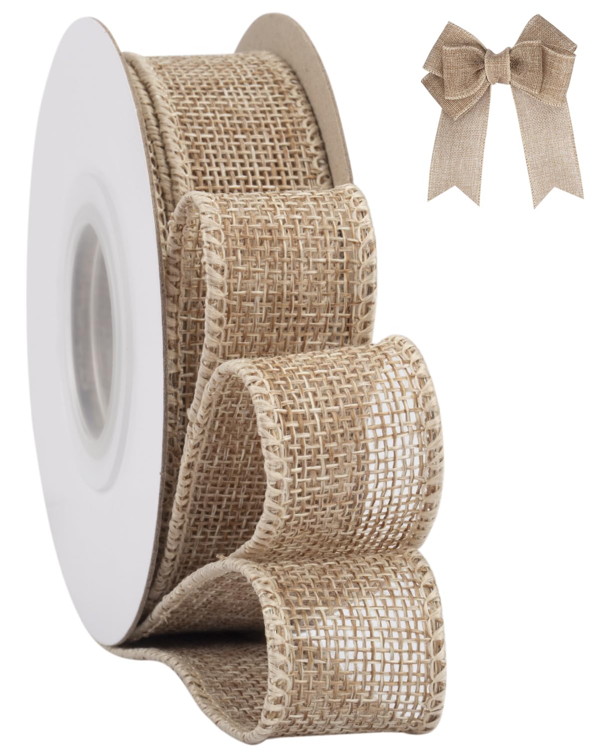 Tekdeere Burlap Ribbon 25mm x 9 Meters, Natural Wired Ribbon for Crafts, Gift Wrapping, Wreaths, Bows, Tree Decoration and Outdoor Decoration