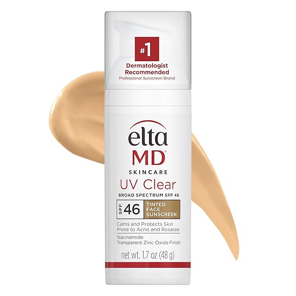ELTAMD UV CLEAR TINTED SUNSCREEN FOR FACE, SPF 46 WITH ZINC OXIDE, OIL-FREE, DERMATOLOGIST RECOMMENDED, FOR ACNE-PRONE SENSITIVE SKIN, 1.7 OZ
