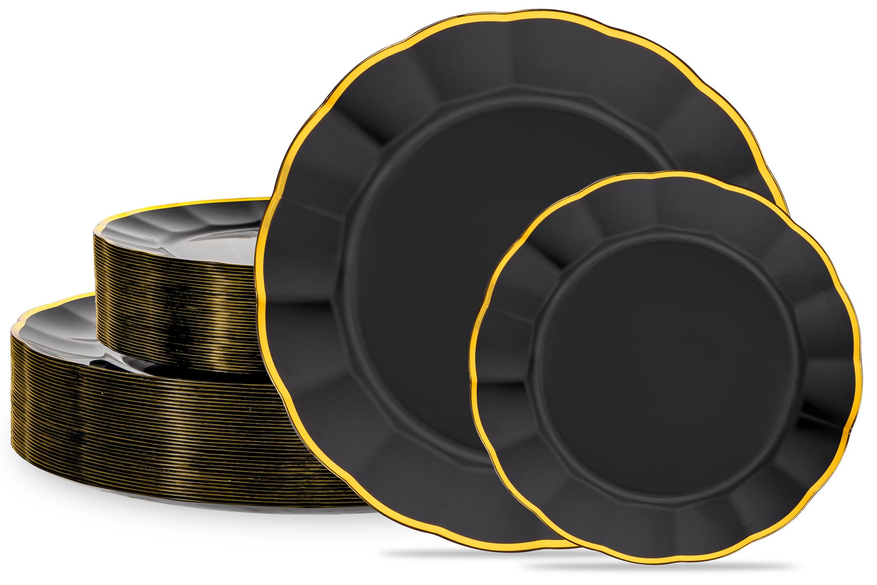 Photo 1 of supernal 60pcs Black and Gold Birthday Plates Plastic Plates for Party and Fancy Disposable Plate Heavy Duty Scalloped Plate Wedding Disposable Dinnerware Included 30 Dessert & Dinner Plate
