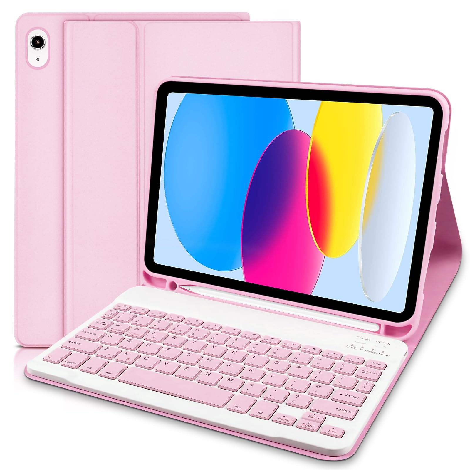 Lielax Keyboard for iPad 10th Generation 10.9 inch, Compatible with New 11th Generation (A16) 11 inch, Detachable Bluetooth Keyboard Cover with Pencil Holder for iPad 11/10 Gen, UK Layout-Pink