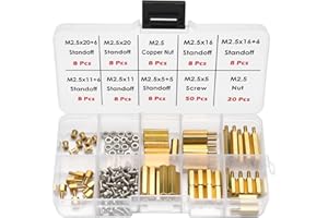iUniker 134 Pcs for Raspberry Pi Standoffs M2.5 Spacers Screws Nut Brass Standoff Screws Kit with Box for Raspberry Pi, Pi 5, PCB Boards, M.2 NVMe Ssd PCIe Board Kit