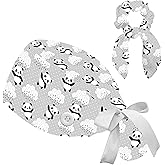 Scrub Caps Women Nursing Hats with Button, Adjustable Working Cap with Ponytail Pouch Scrunchy and Ribbon Tie for Women