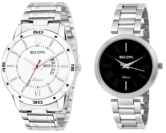 Bigowl Wrist Watch Couple Combo for Men and Women MEN01-WOMEN07