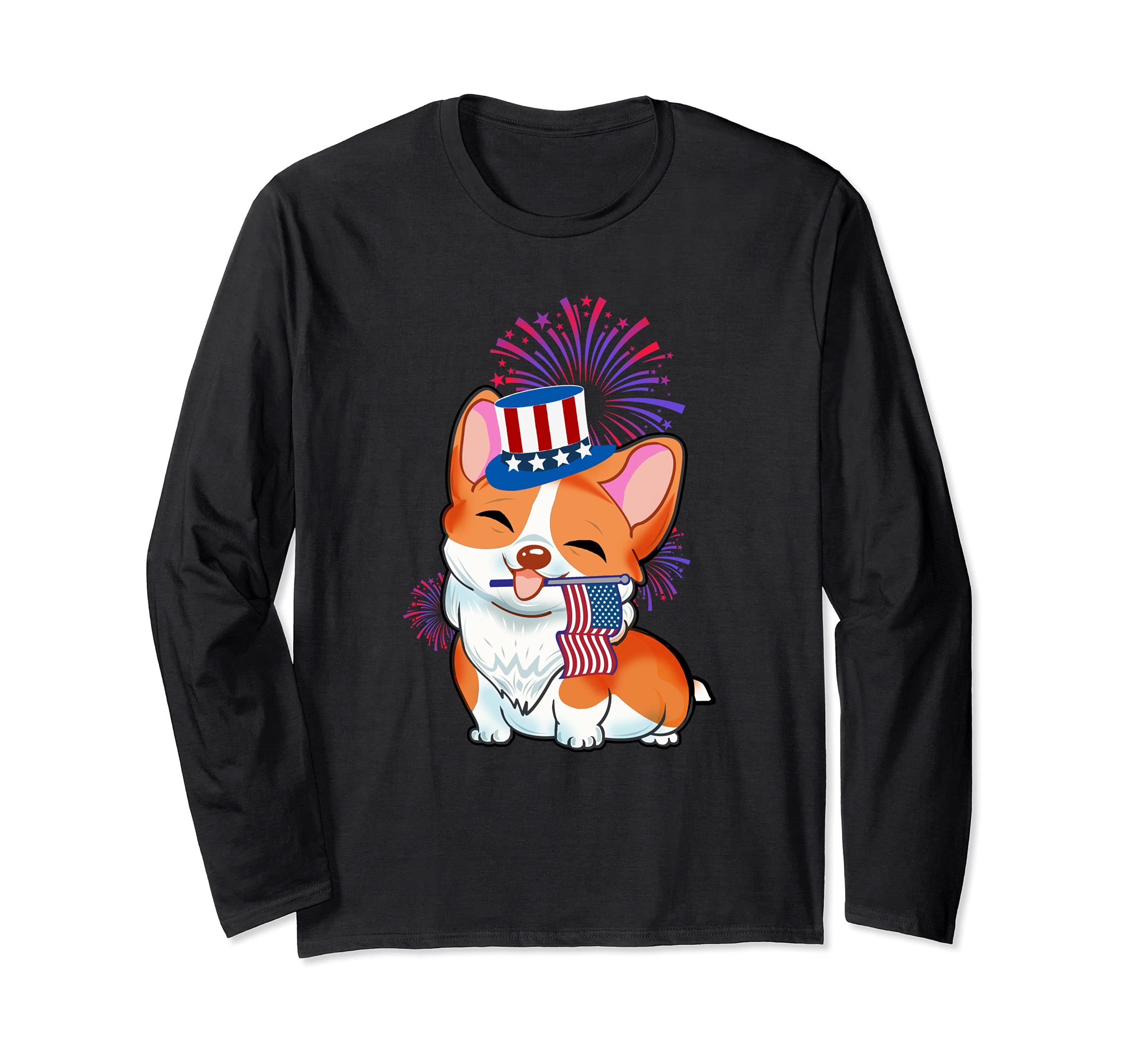 America 4th of July Independence Day Patriotic Corgi Dog Long Sleeve T-Shirt