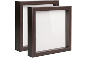 Muzilife Shadow Box Picture Frame with Linen Board Deep Wood Glass Display Case Ready to Hang Memory Box Baby Sports Memorabilia, Pins, Awards, Medals, Wedding, Tickets and Photos (Walnut, 2pcs 8X8)