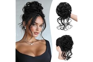SOFEIYAN Messy Bun Hair Piece Curly Wavy Hair Bun Extensions Synthetic Tousled Updo with Tendrils Hairpieces Bun Donut Access