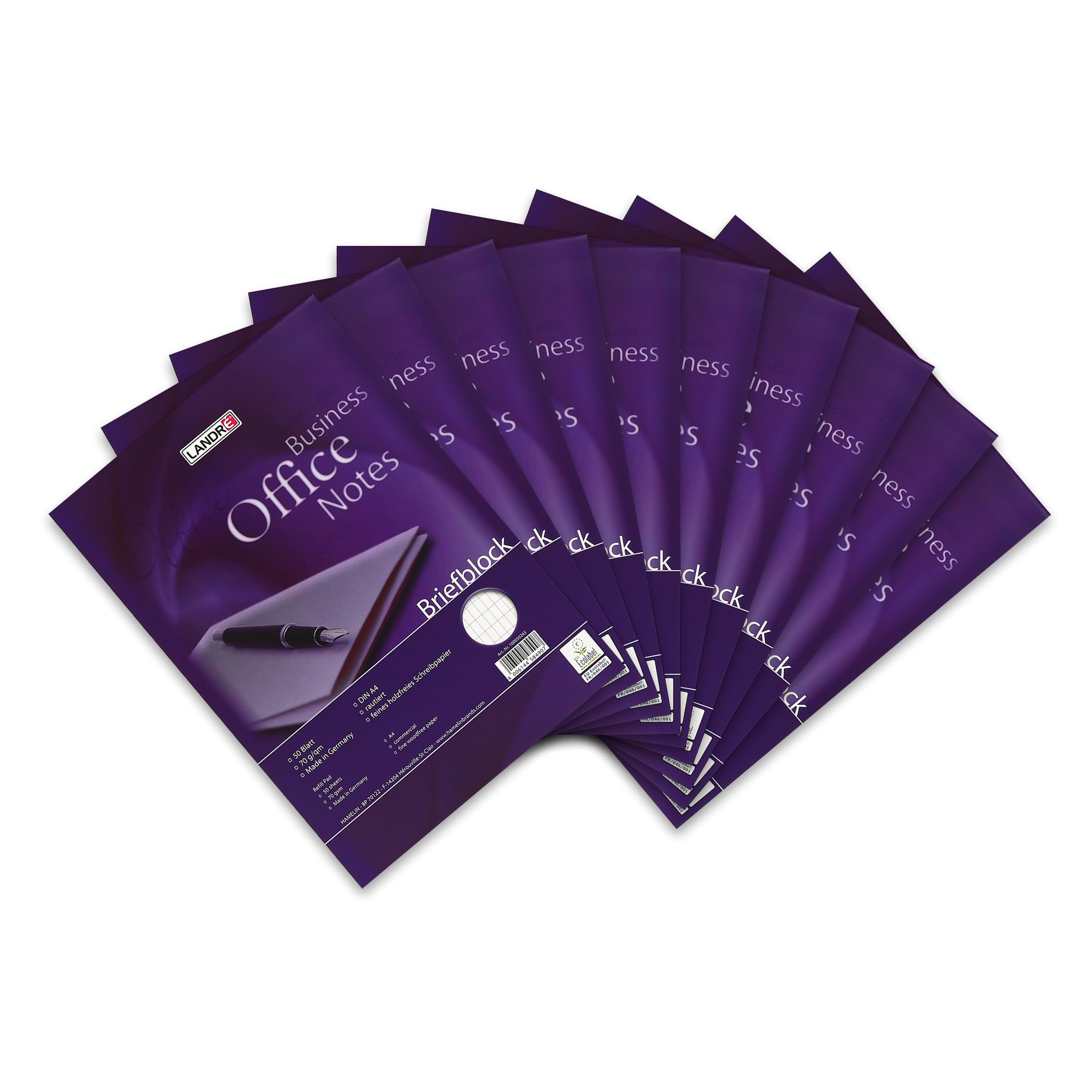 Landre Office 100050262 Blank A4 50 Sheets 70 g/m² (Pack of 10 Letter pad "Office", A4, 50 Sheets, routed