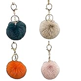 LSLFQYQSK 4 Pcs Pom Pom Keychains - Faux Fur Ball Key Rings Fluffy Rabbit Fur Pompoms Keychains