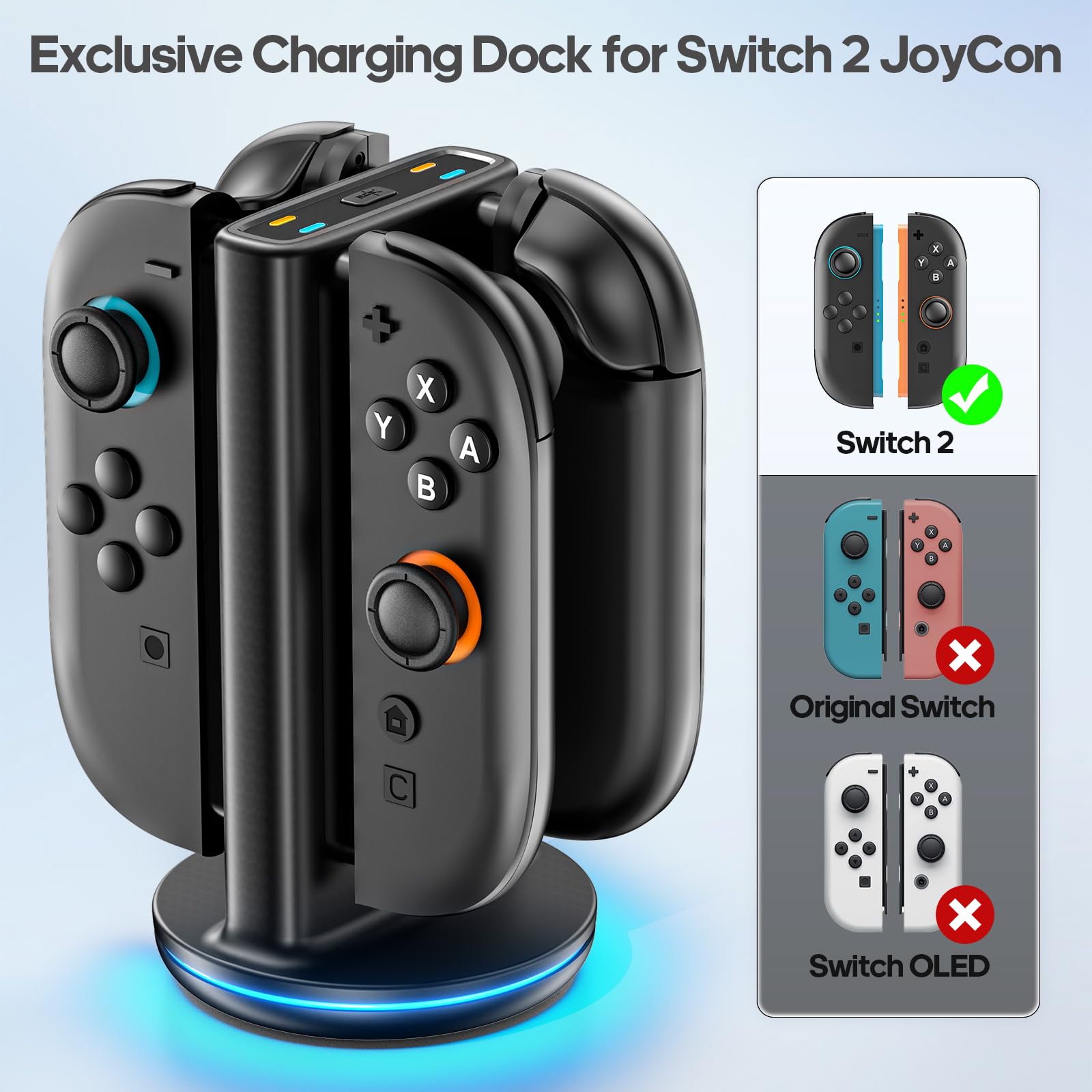 Rysker Switch 2 Controller Ladestation für JoyCon 2, 2.5St Ladegerät für Nintendo Switch 2, Joy Con 2 Ladestation mit 9 Lichtmodi für Nintendo Spiele 3