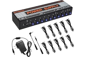 STRICH Guitar Pedal Power Supply, 10 Isolated DC Output for 9V/12V/18V Effect Pedal, 100mA 500mA Pedalboard Power Supply with Short Circuit Protection, Noise Reduction Circuit Design, SPS-10
