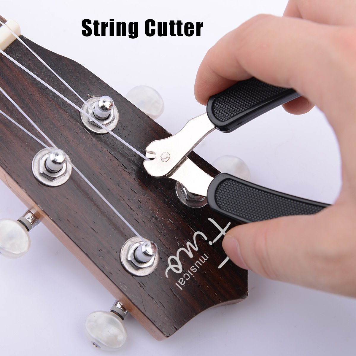 FINO Pro Guitar String Winder Cutter and Bridge Pin Puller, 3 in 1 Ukulele String Peg Winder Guitar Maintenance Tool,Black