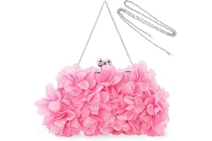 JAMBHALA Women Elegant Evening Purse, Small Floral Clutch Bag with Detachable Chain for Wedding, Party, Prom