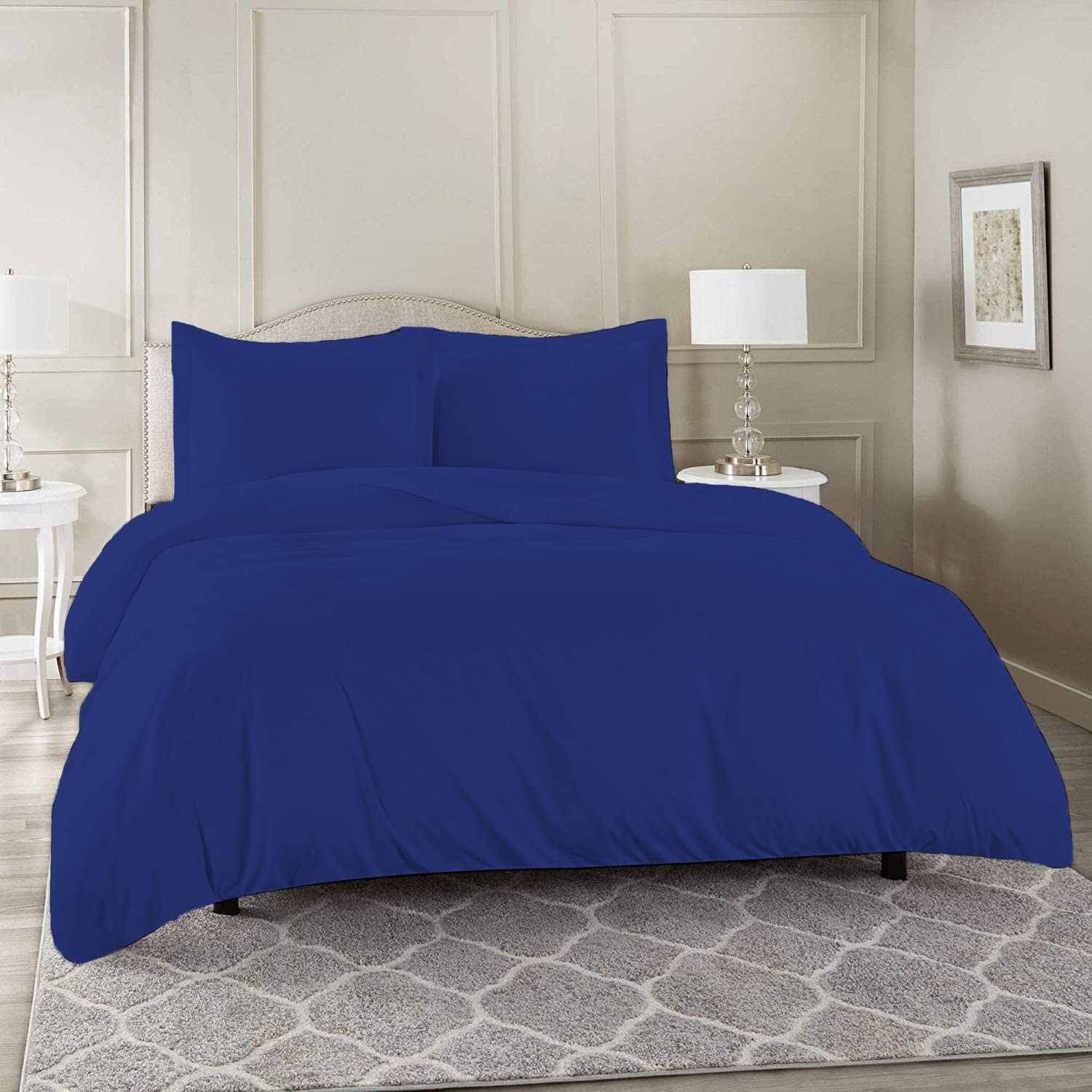 Laam linen Luxury Plain Dyed Duvet Cover With Pillowcase Cover 100% Poly Cotton Easy Care UK Size Bedroom Bedding Set (Royal Blue, Super King)