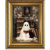 YD&YZY Halloween Wall Art Vintage Ghost Wall Decor 8x10 inch Gold Framed | Vintage Halloween Wall Decor, Ghost and Black Cat Reading, Gothic Art for Bedroom Living Room