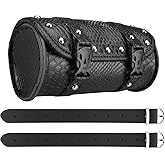 Neween Motorcycle Tool Bag, PU Leather Fork Saddlebag (Medium, Punk Black) | Universal Waterproof Front Handlebar and Sissybar Storage Bag Roll Pouch, Quick Release Perfect Fit for Sportster & Scooter