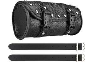 Neween Motorcycle Tool Bag, Motorcycle Fork Bag PU Leather Universal Saddlebag Front Fork Handlebar Sissybar Storage Roll Pouch for Sportster, Scooter (Medium, Black Crocodile)