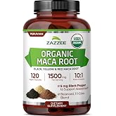 Zazzee USDA Organic Red, Black &amp; Yellow Maca Root 10:1 Extract, Peruvian | 1500 mg per Serving, 120 Vegan Capsules, Black Pepper Extract, Maca Peruana, Energy &amp; Stamina Support, Made in the USA
