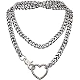 ADEMISHIA Chunky Gold Choker Necklaces for Women, Long Gold Chain Heart Necklace, 36 Inches Slip Chain Adjustable Lariat Heart Y Necklace for Women and Men, Goth Chunky Heart Necklace Jewlery Gifts