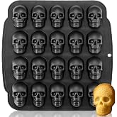 HKNMTT Skull Silicone Molds for Halloween Baking Pizza Cake Pan Small Spooky Head Tray Reusable Food Grade Nonstick Bakeware for Oven Safe Horror Treats 6 Cavity Skeleton Mould