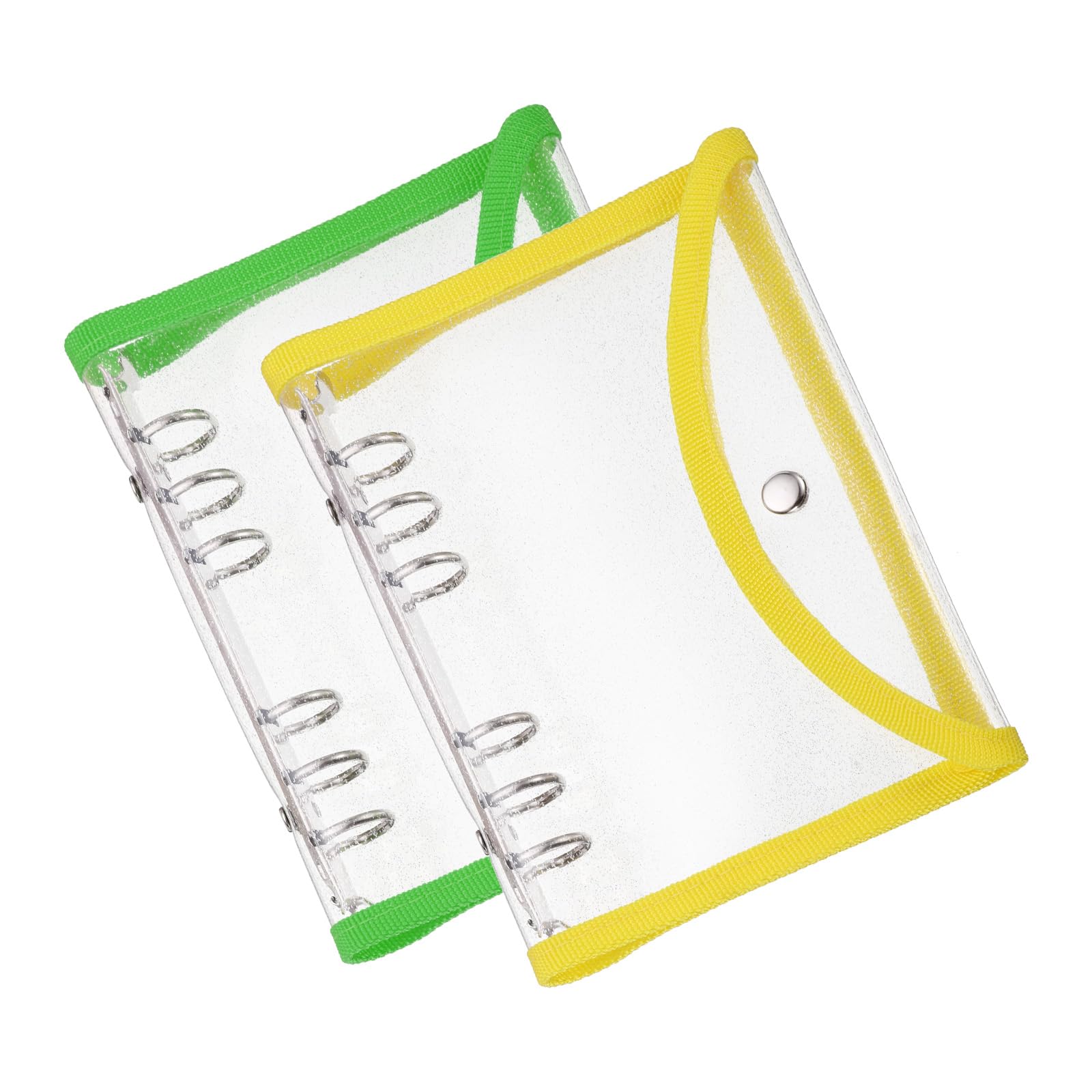 PATIKIL A6 Clear Binder Covers, 2Pcs Soft PVC Bling Loose Leaf Binder Protector Refillable Notebook Shell with Snap Button Closure for DIY Meeting Notebook Folder, Yellow and Green
