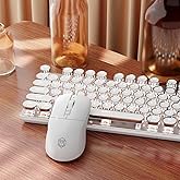 EWEADN Wired Typewriter Keyboard and Mouse Combo, Typewriter Style Mechanical Gaming Keyboard,104 Keys Backlit LED Keyboards, Media Control Knob, Wired Keyboard White Switch for Windows/Mac/PC-White