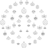 SUNNYCLUE 1 Box 88Pcs 11 Styles Lotus Yoga Om Ohm Flower Charms Pendants Links Connectors Beads Jewellery Findings Accessories for DIY Earring Necklace Bracelet Jewelry Making