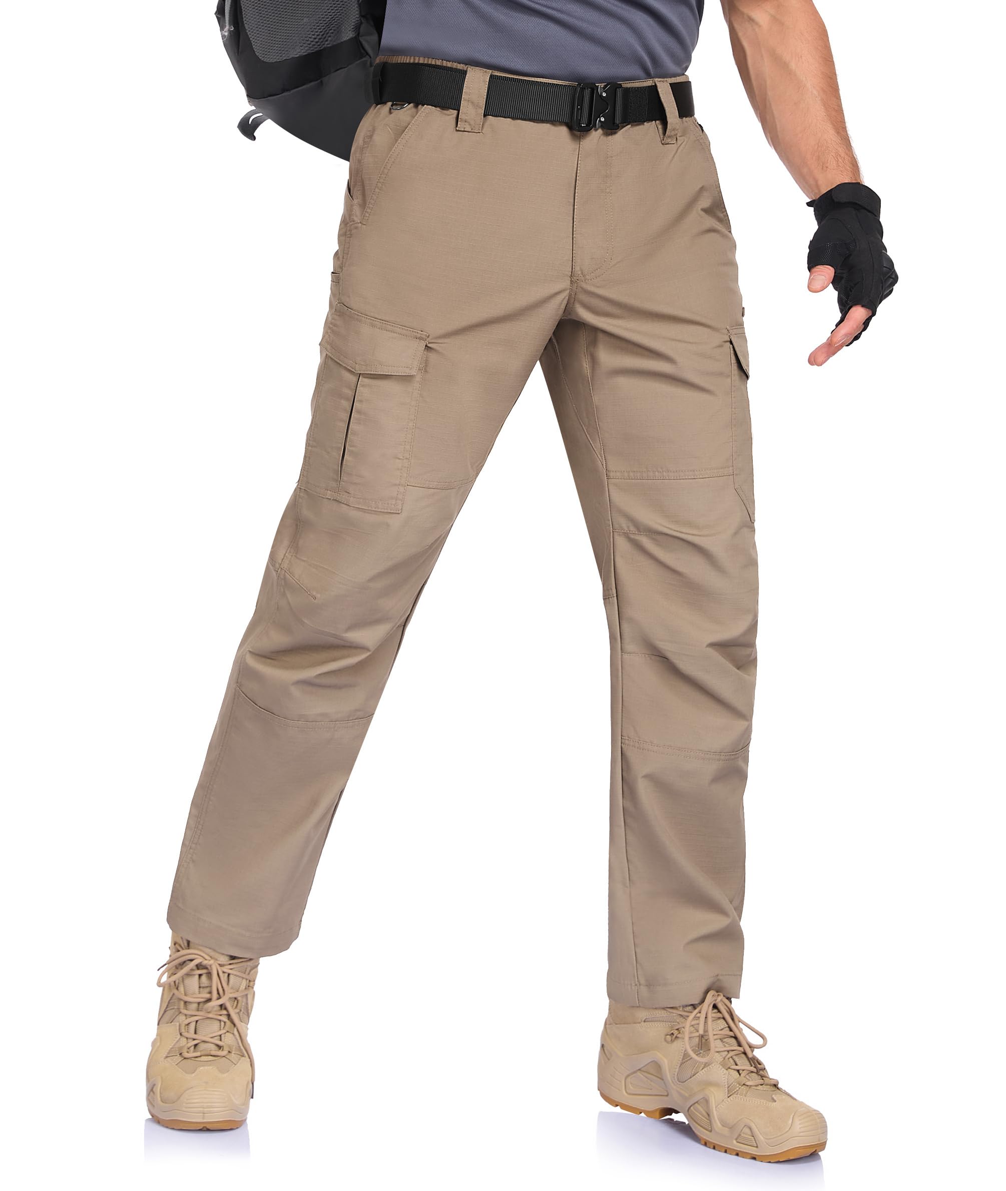 Photo 1 of Zoofly Mens Work Pants Ripstop with Pockets Cargo Work Pants for Men Waterproof Climbing Hiking Pants Relaxed Fit Khaki 32W*34L