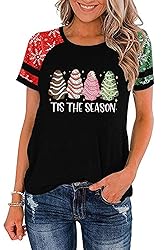 Ovazly Christmas Shirt for Women Raglan Sleeve