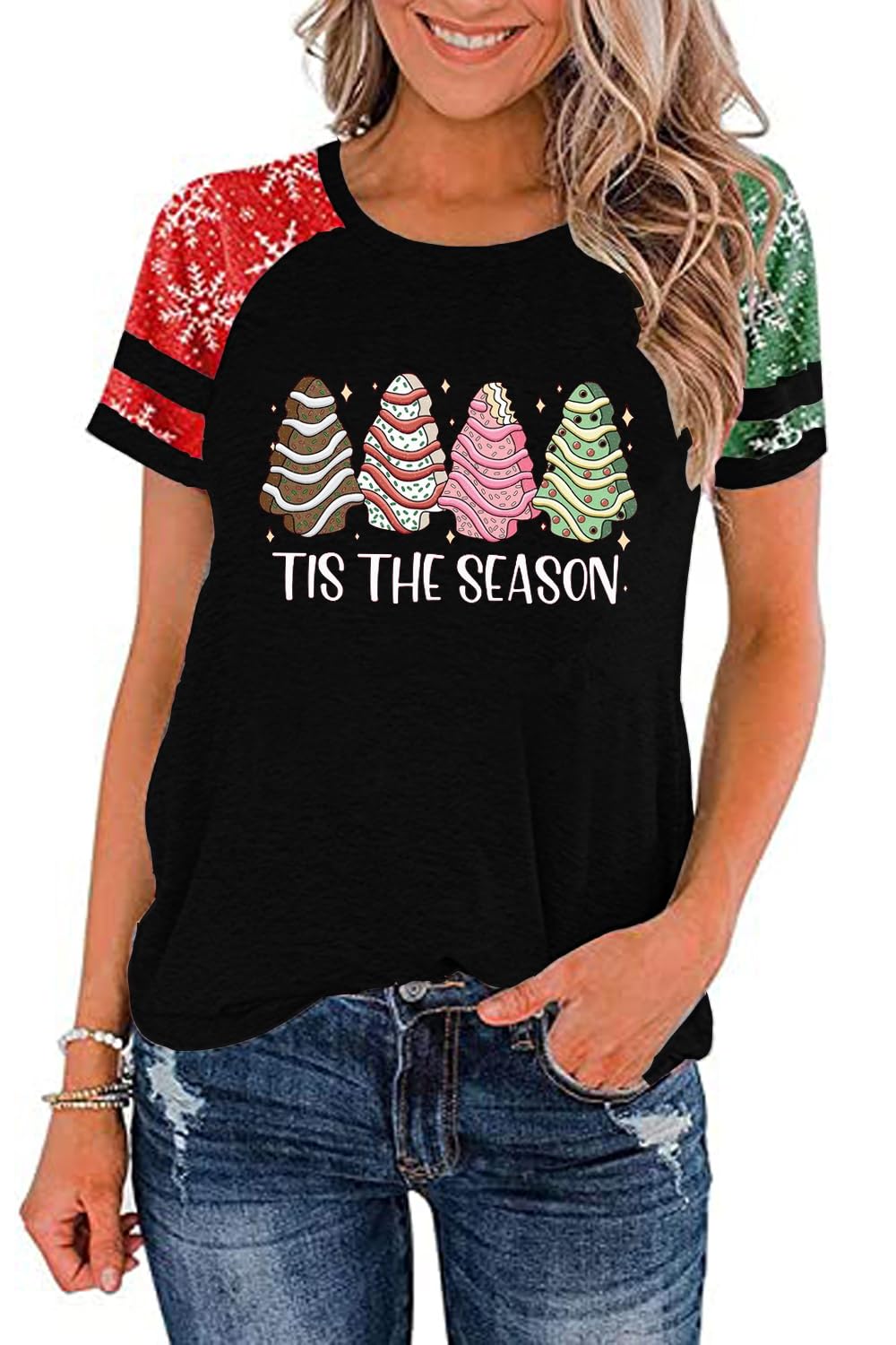 Ovazly Christmas Shirt for Women Raglan Sleeve
