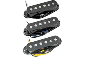 Musiclily Pro ST-60SE Staggered Alnico 5 Single Coil Neck Middle Bridge Pickups Set for Strat Style Electric Guitar, Black