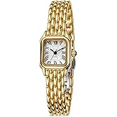 BESTKANG Watches for Women Vintage Square Classic Luxury Watch with Roman Numerals Dial Gold Silver Two-Tone Stainless Steel Band Elegant Dress Women's Wrist Watch