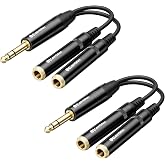 Cable Matters 2-Pack TRS Male to 2X TRS Female 1/4 Splitter Cable, 6 Inches | 0.15m, 1/4 Inch Headphone Splitter Cable, Black