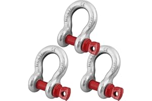 ZORUNNA 5 Pcs 3/8'' D Ring Anchor Shackles, Galvanized Screw Pin Galvanized Screw Pin Heavy Duty Shackle for Tow Strap/Winch/Traction Steel Wire/Vehicle Recovery,1 Ton (2204 lbs) Working Load Limit
