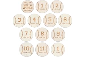 HONOCOOLS Baby Monthly Milestone Cards - Wooden Monthly Milestone Discs - Newborn Photography Props to Document Your Baby´s Growth - Baby Announcement Sign (Baseball Card)