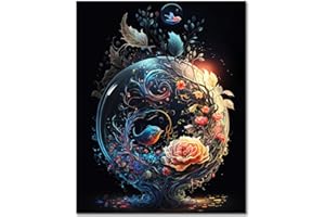 TUMOVO Paint by Numbers for Adults Beginner, Abstract Planet Earth with Flowers Birds Paint by Numbers Kits for Adult Color Paint by Number Paint by Number Kits Home Wall Decoration, 16 x20 Inch