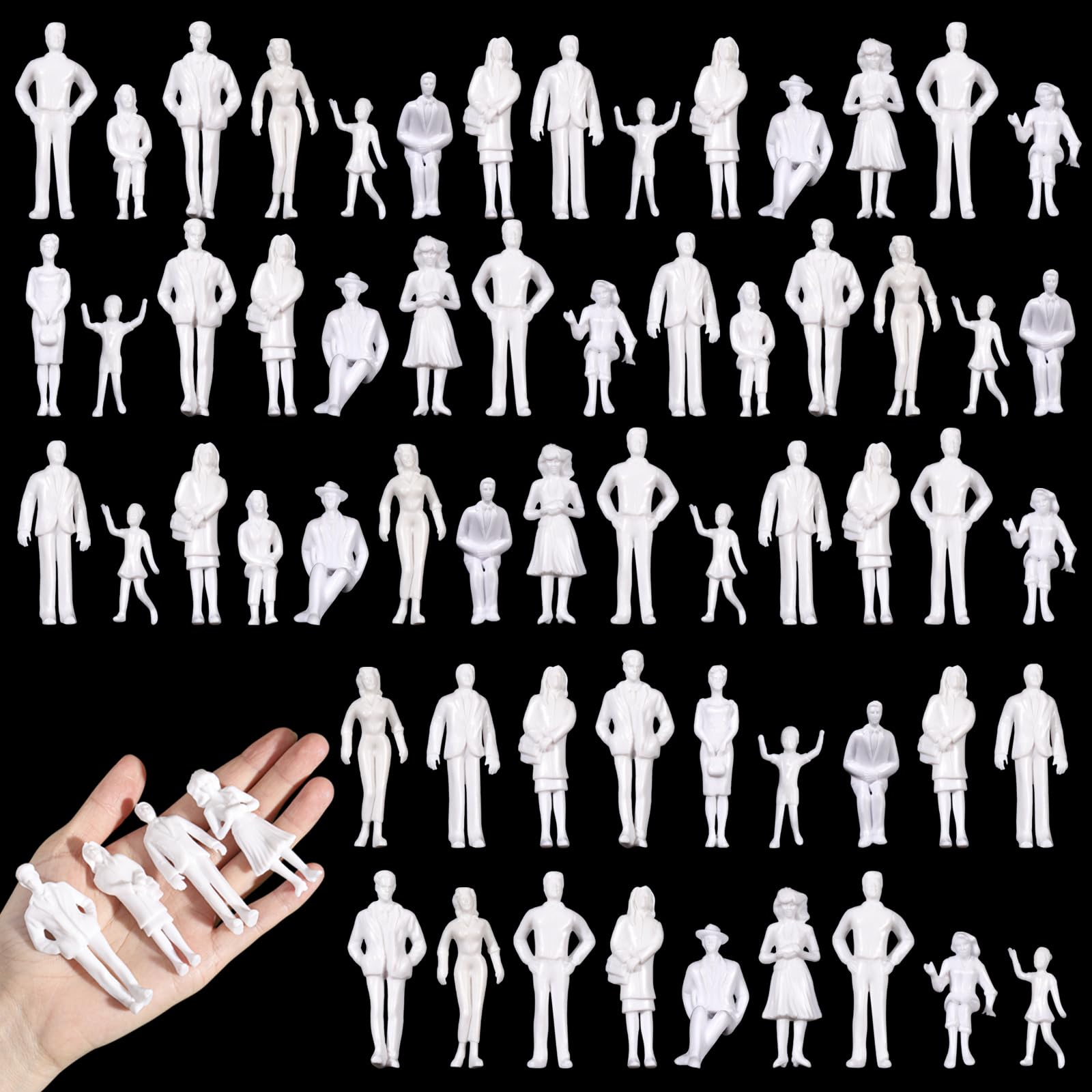Namalu 80 Pcs 1:25 Scale White Unpainted Mini People Figures Miniature People for Model Trains Architectural Standing and Sitting Mini Diorama Figures for Architectural Project Miniature Scenes