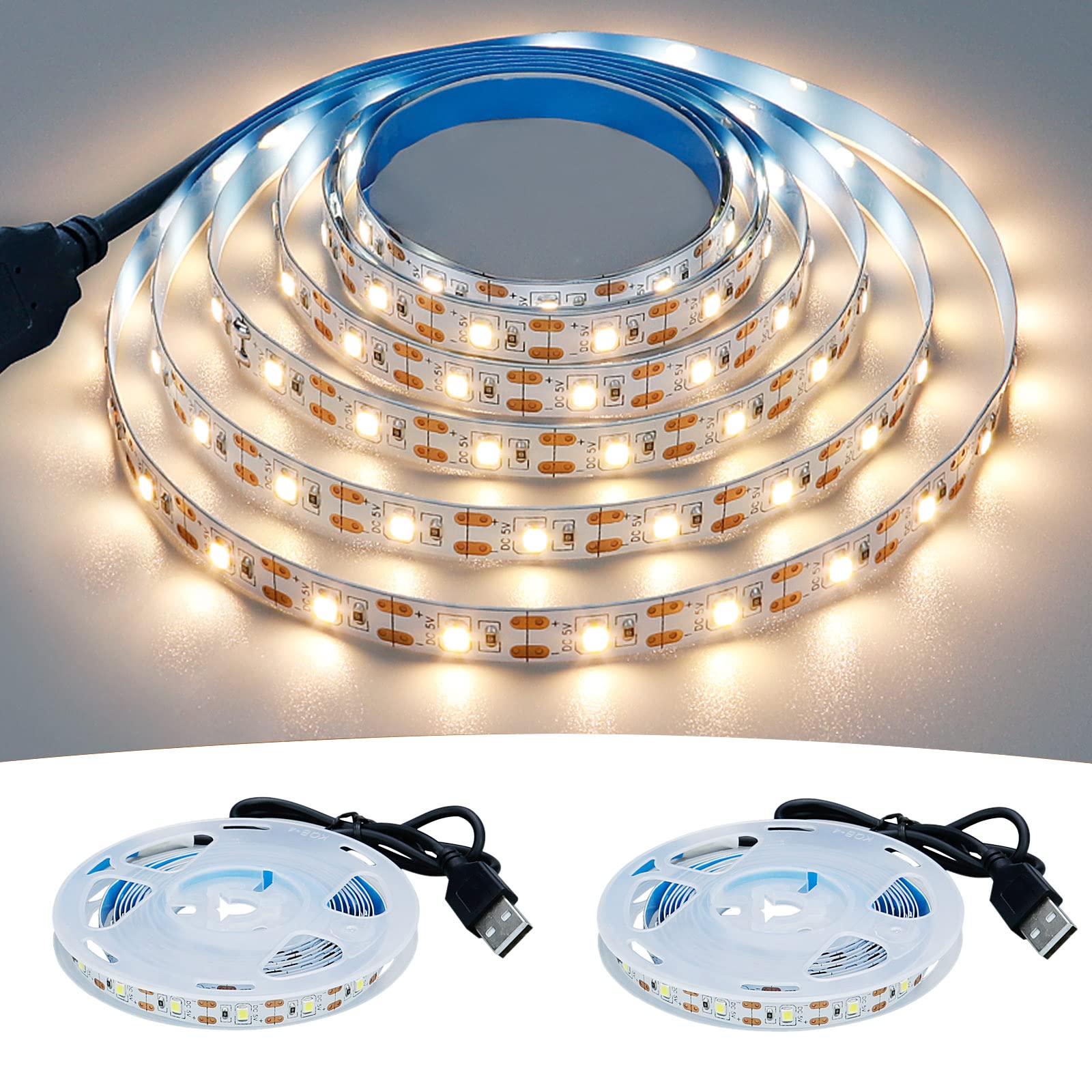 GOMING 5V USB LED Strip Light Natural White 4000K USB Powered 4M (2pcs x 6.6ft) 240LEDs Flexible SMD2835 No-Waterproof IP20 LED Tape Lights โ image 1